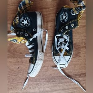 Girls Navy & Yellow Plaid Converse